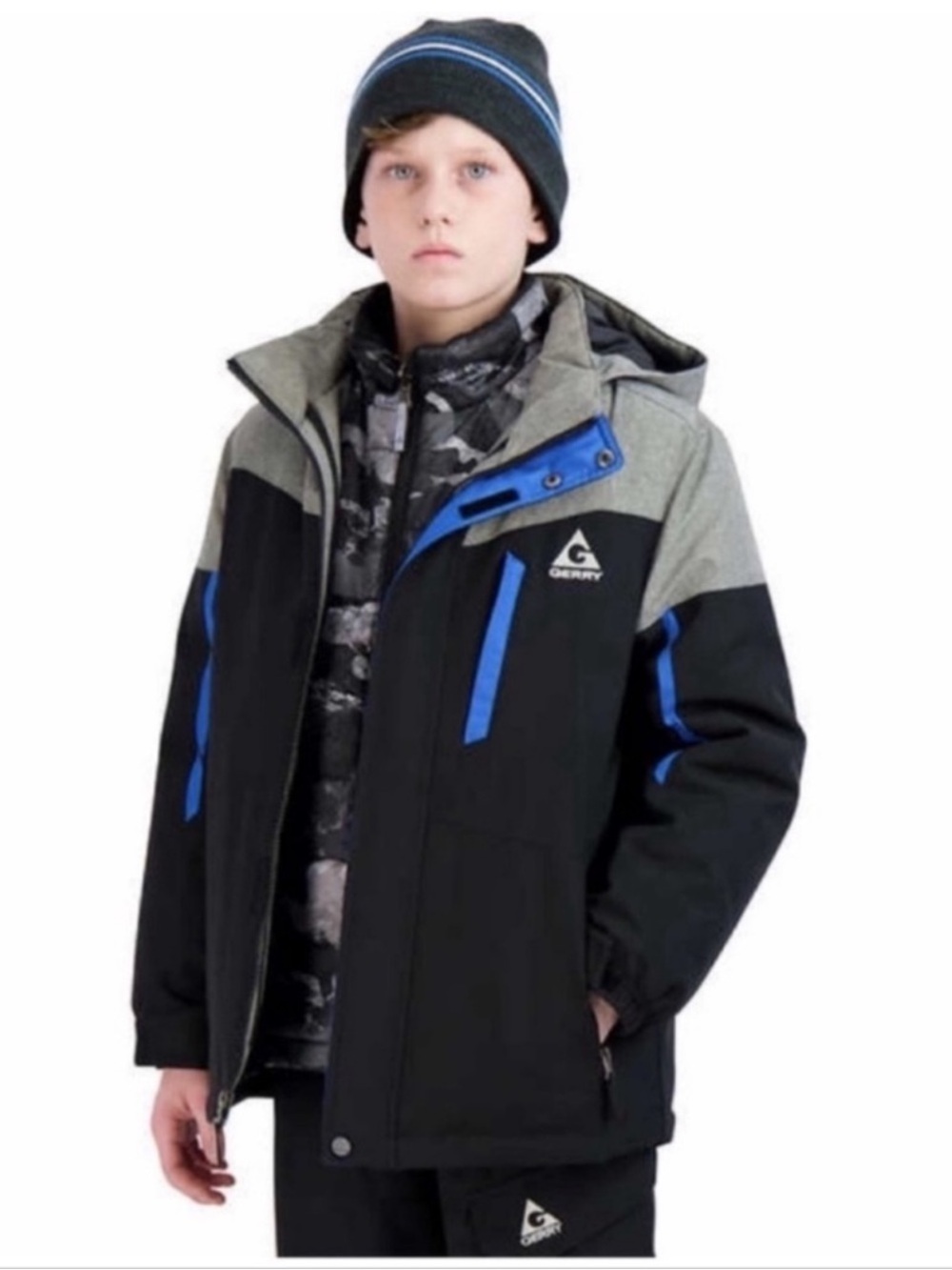 NWT Gerry Youth Boys Systems Jacket with Beanie Winter Snow Outdoor BLACK - XS